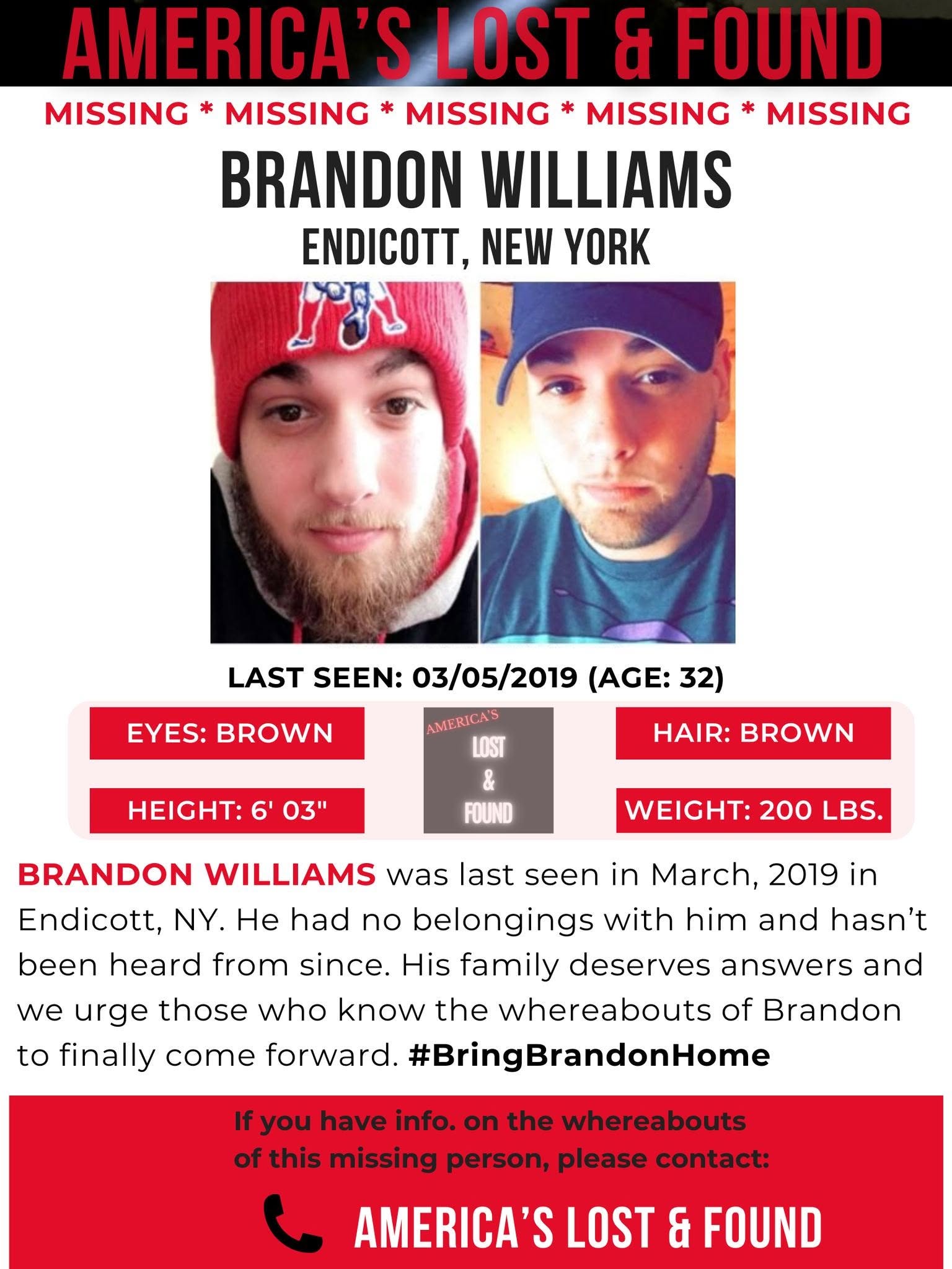Brandon Williams missing-person flyer